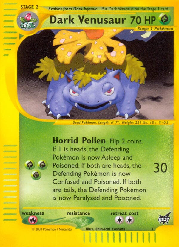 Dark Venusaur Pokémon card with details and stats.