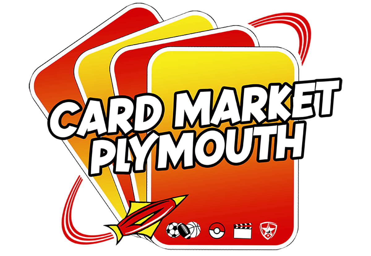 Card Market Plymouth logo with game icons.