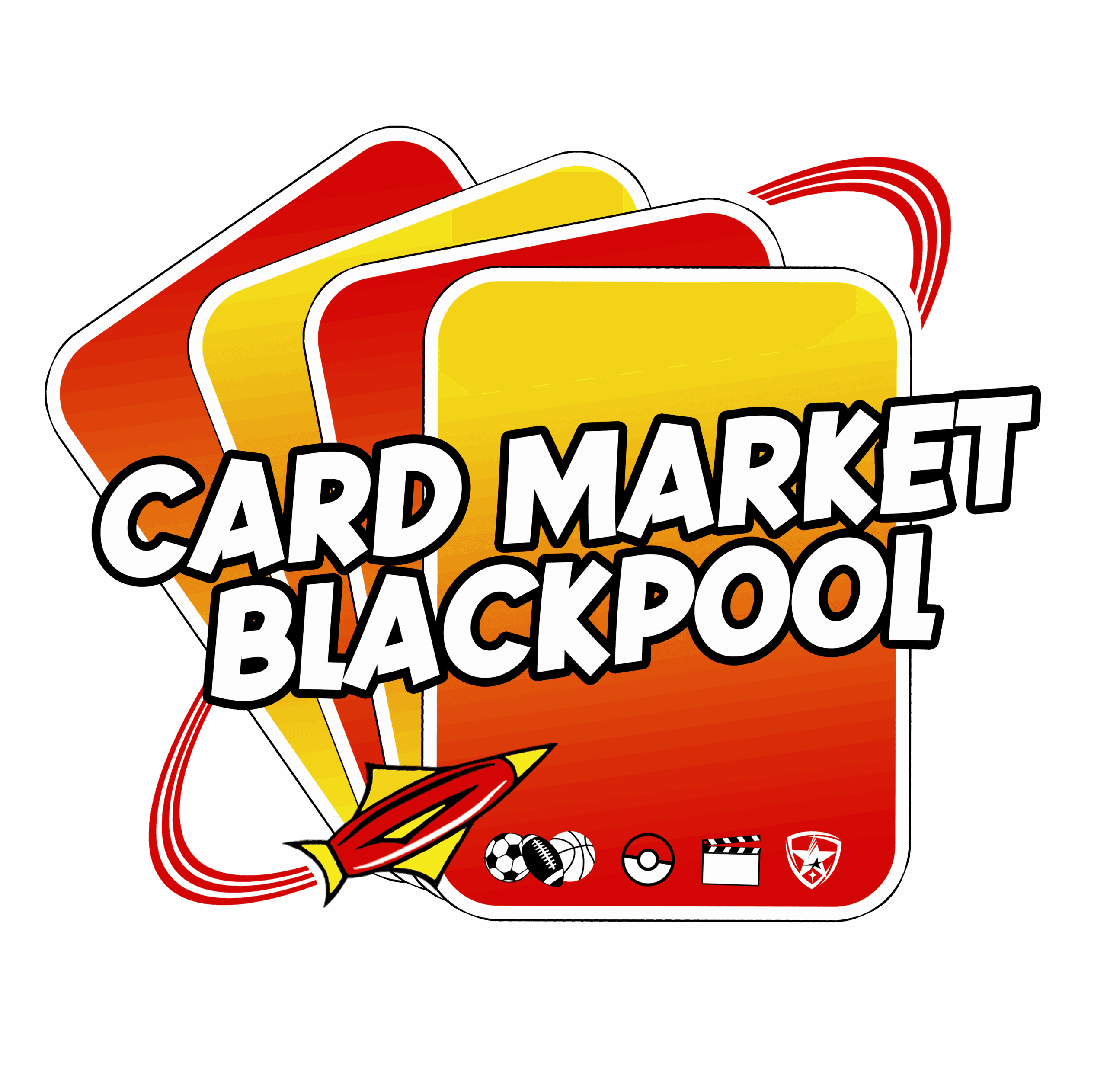 Card Market Blackpool logo with gaming icons.