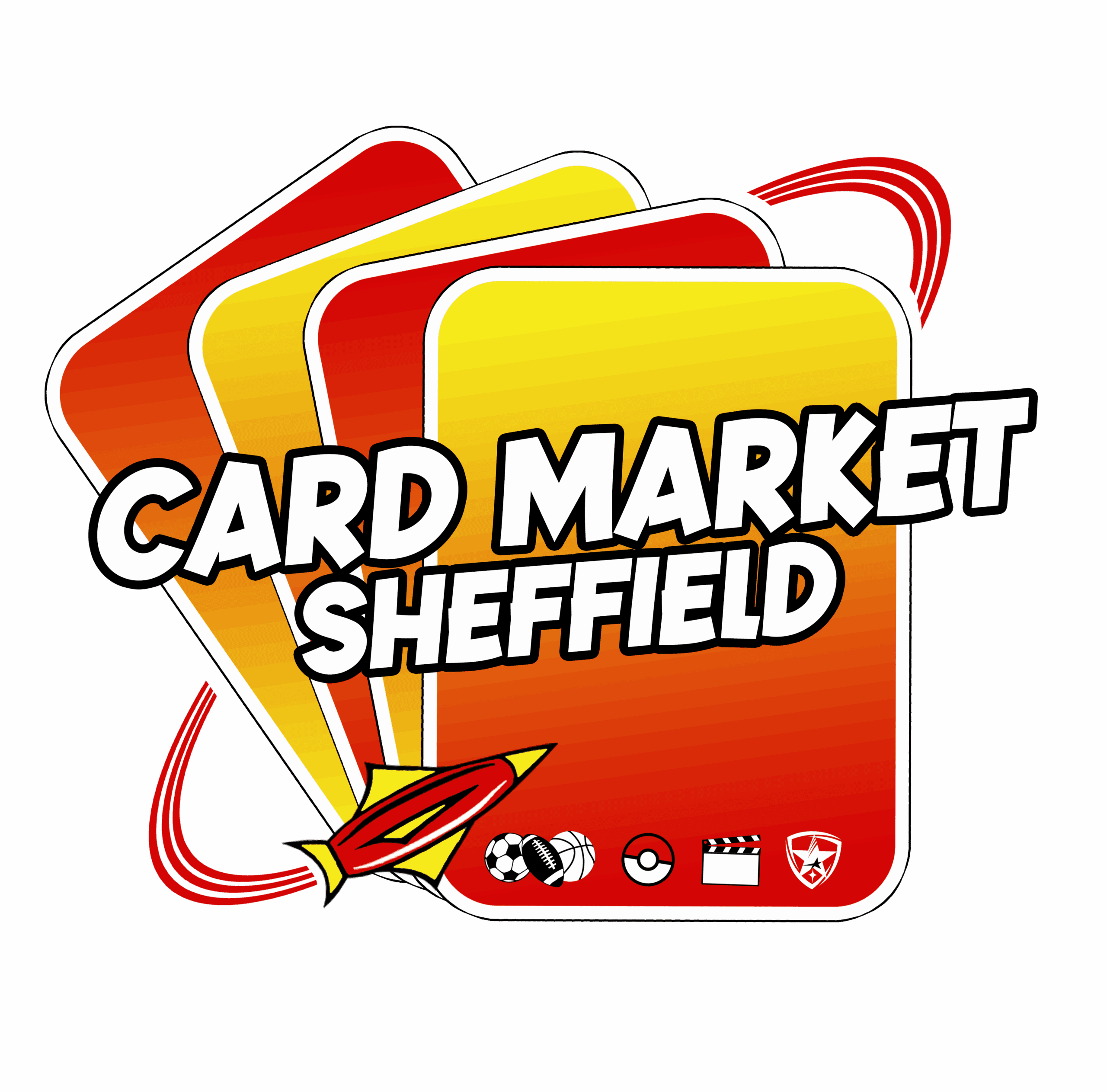 Card Market Sheffield logo with cards and icons.