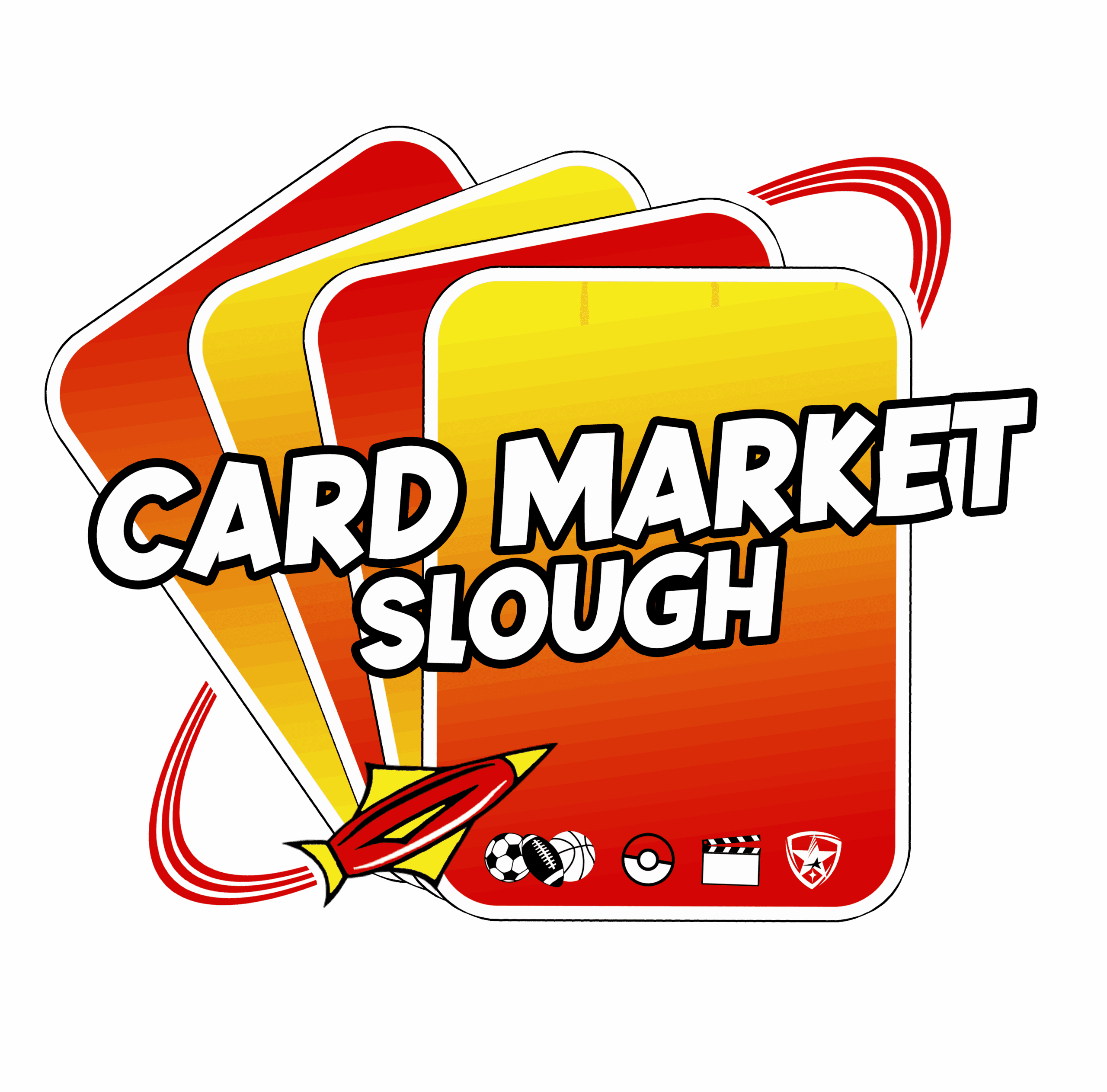Card Market Slough logo with sports icons.